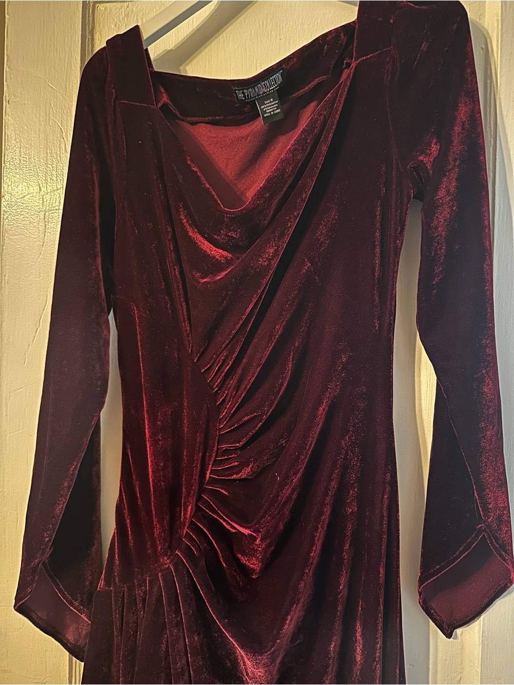 NWOT The Pyramid Collection Deep Burgundy Velvet Long-Sleeve Dress